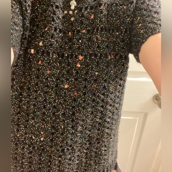 Super Sparkly Glittery Black Handmade Crochet Sweater Top Size Large - Picture 5 of 9